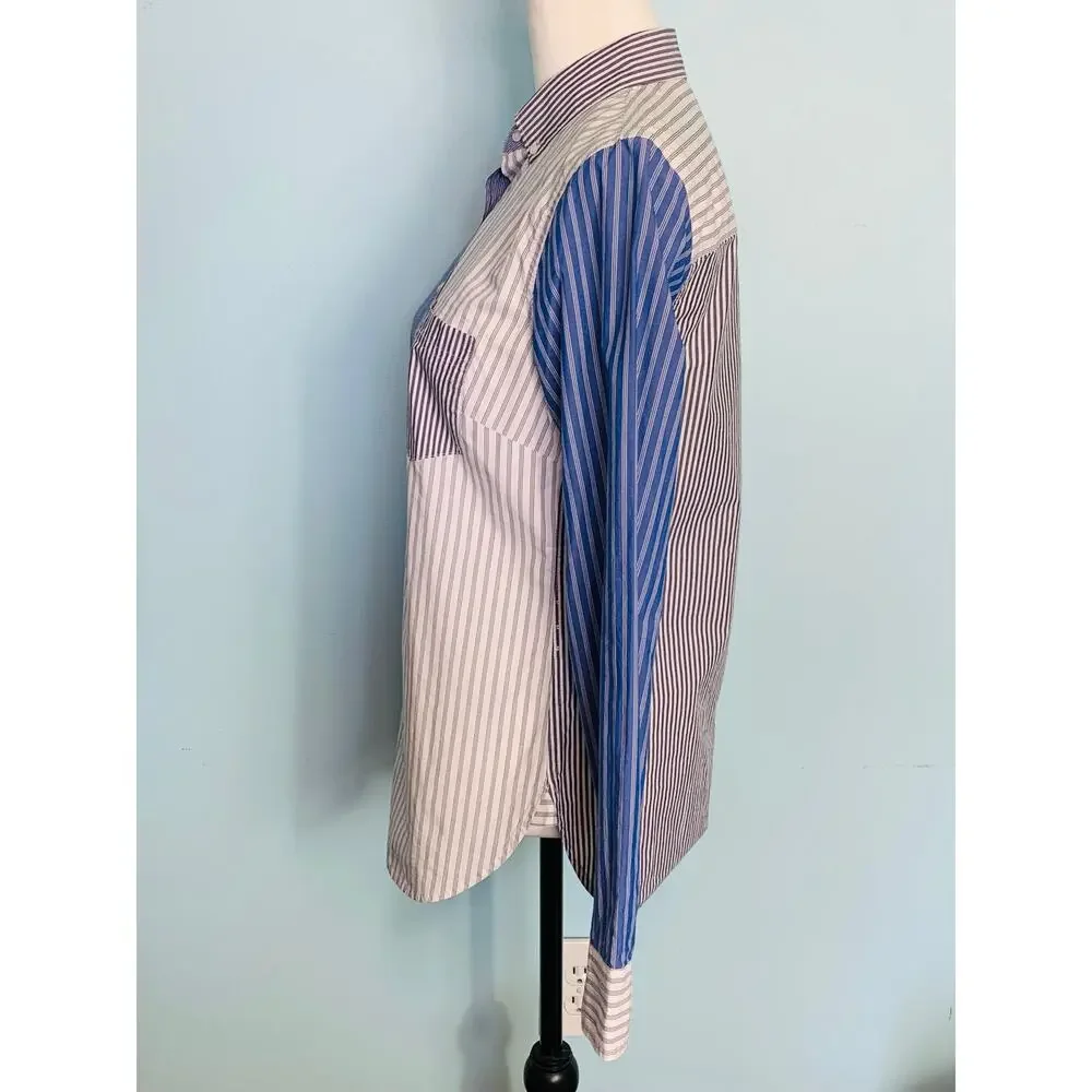 J. Crew Blue Mixed Stripe Cocktail Button Down Shirt Size 4
